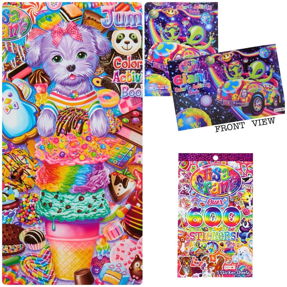 Bundle of 3 Lisa Frank Coloring Books and Sticker Bundle NWT